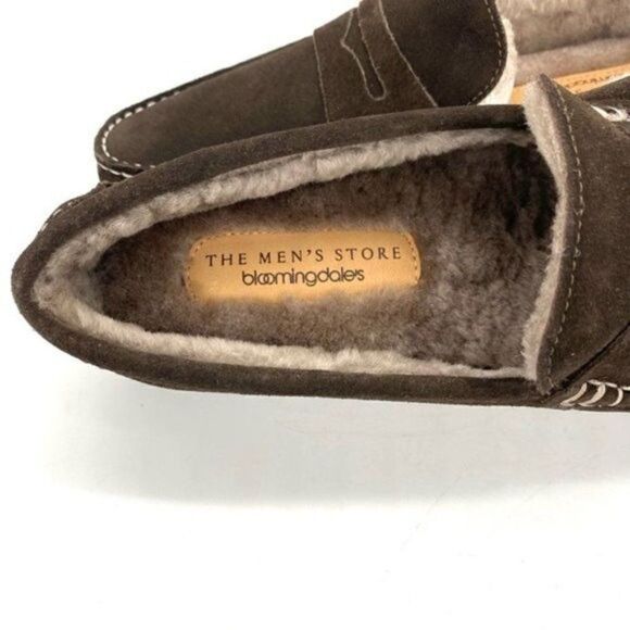 Bloomingdale’s Men’s Shearling Moc Toe Slippers Brown Suede Size 8 New main image 7